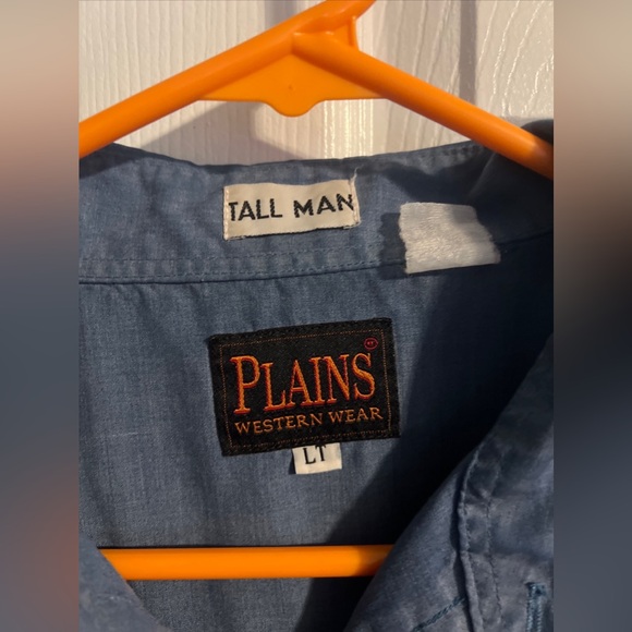 Plains Western Wear Pearl Snap Large Tall Man Blue Long Sleeve Shirt - Picture 3 of 9